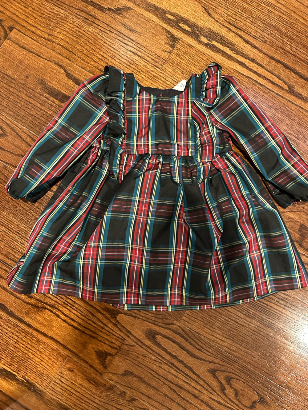 GAP Black Red and Green Plaid Ruffle-Trim Dress- matching to big sis!